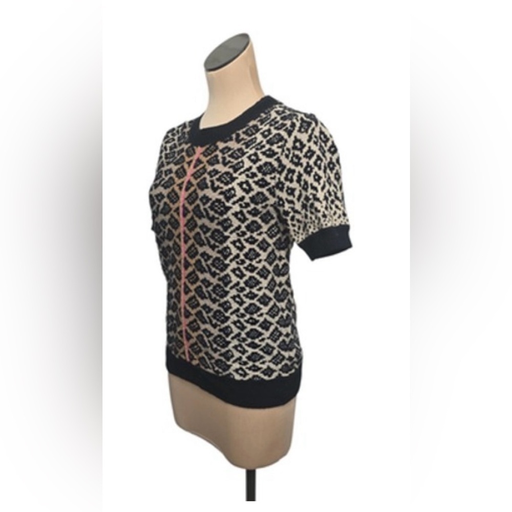 Anthropologie Elinore Short Sleeve Animal Print Wool Blend Sweater Size Small - Picture 7 of 13